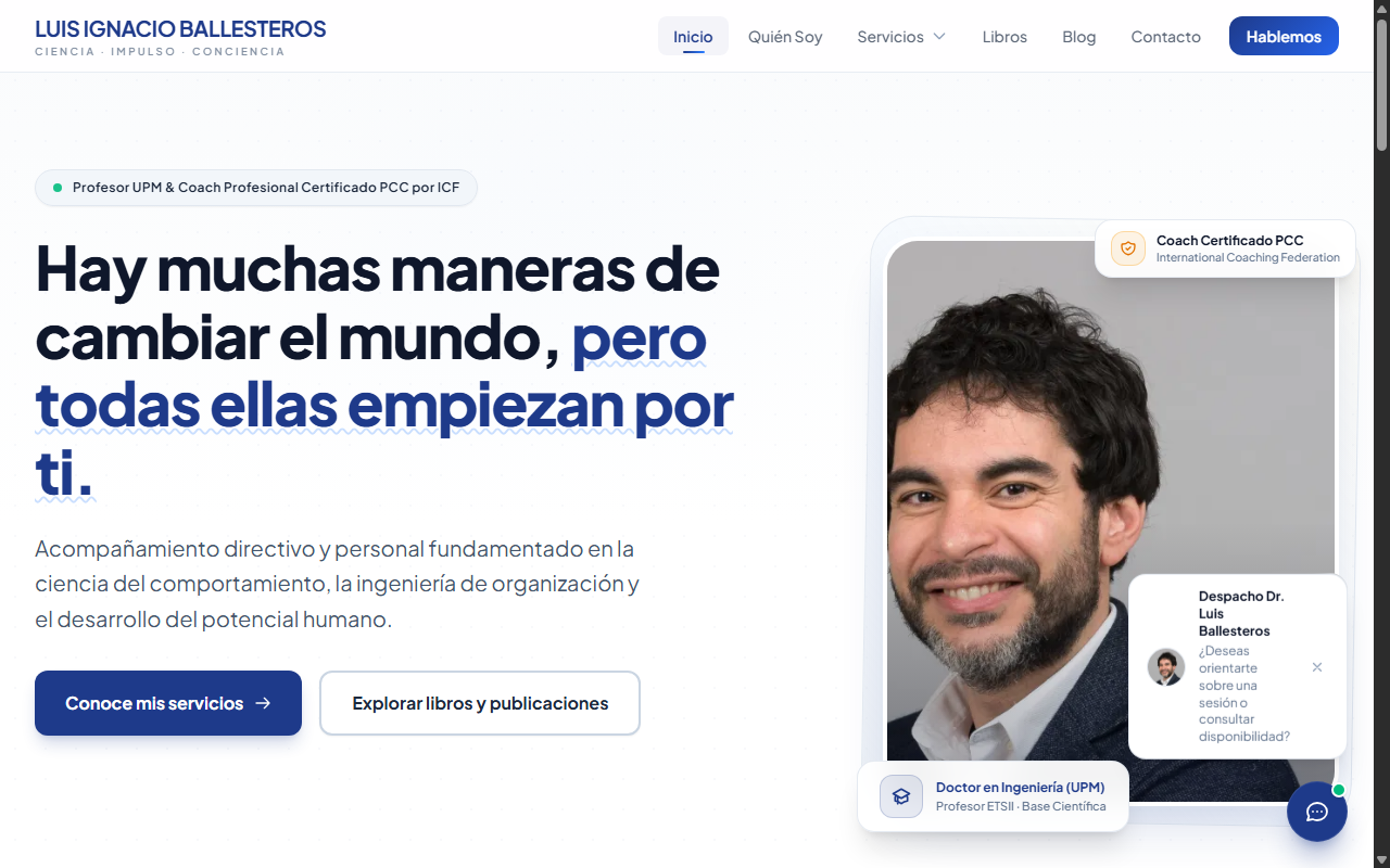 Plataforma web desarrollada a medida desde Omega Studio para el Dr. Luis Ignacio Ballesteros Sánchez (Profesor ETSII-UPM)